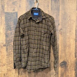 Pendleton men’s Brown Plaid Button-Up Shirt XS WOOL EUC
